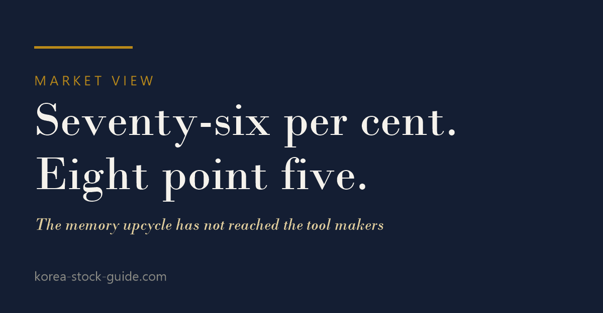 Card reading Seventy-six per cent, eight point five, on why the memory upcycle has not reached the semiconductor tool makers, from korea-stock-guide.com